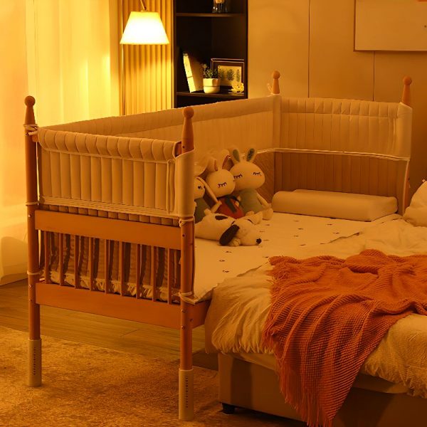 "Casual Gender Neutral Natural Wood Standard Children Bed in Natural Finish with Coir and Guardrail, Platform"
