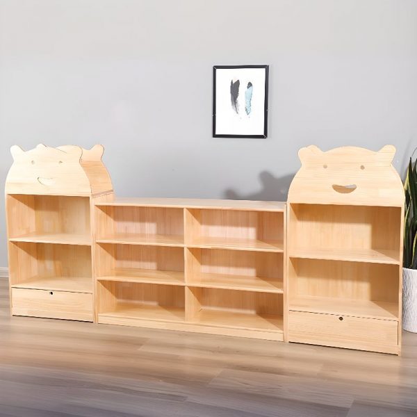 "Natural Finish Minimalist Standard Children's Bookshelf with 3/4 Shelves, Vertical/Horizontal Orientation, Closed/Open Back, Timber Shelves, Unfixed"