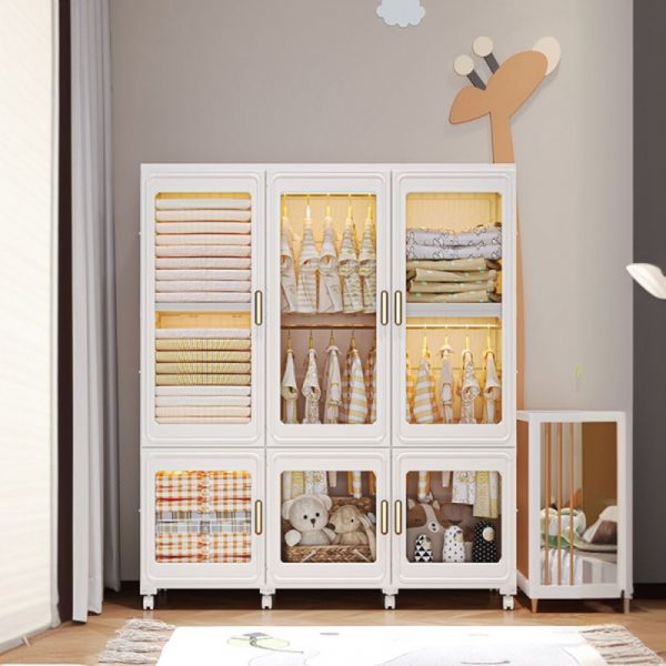 "Chalk-Colored Kids Wardrobe with Polymerized Material, Shelf, Clothing Rod, and Door"