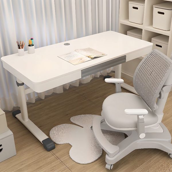 "Multi-levelled Bleached Wood Lumber Children Computer Desk with Chair and Storage"