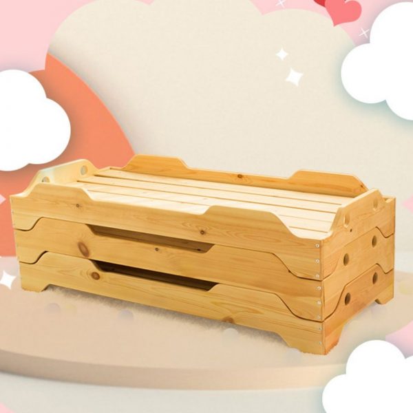 "Art Deco Gender Neutral Lumber Standard Kids Bed in Natural, Platform"