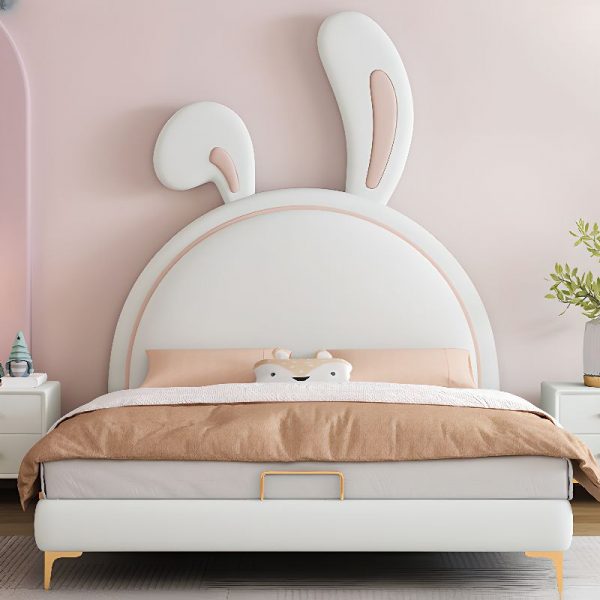"Girl-Focused Chalk Timber Panel Standard Bed with Animal Theme and Pleather Headboard"