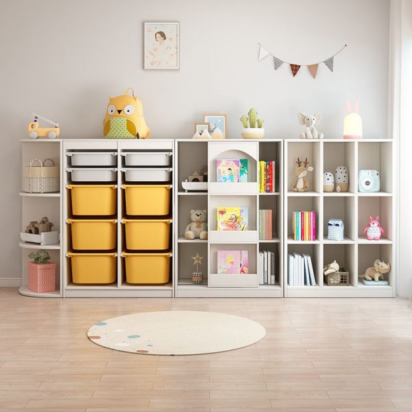 "Modish Chalk Lumber/Polymer Compound Vertical Closed Back Standard Kids Bookshelf Self-supporting with 3 Shelves/11 Shelves/4 Shelves"