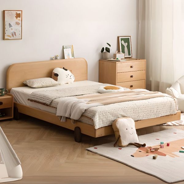 "Standard Kids Bed in Wood for Gender Neutral with Headboard in a Contemporary Style, Latex Mattress Included/Not Included"