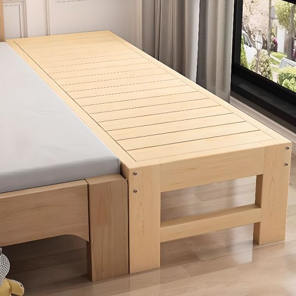 "Simplistic Gender Neutral Pine Wood Standard Children Bed in Sand with Platform and Coir"