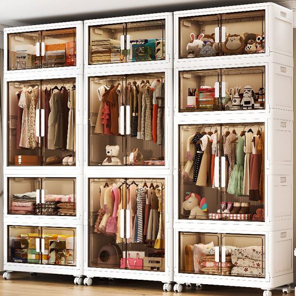 "Kids Armoire in Polymer with Shelf, Clothing Rod, and Door"