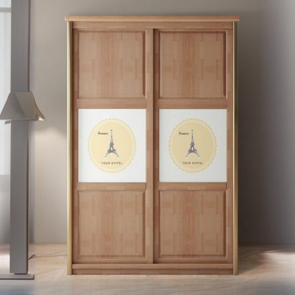 "Natural Wood Kids Armoire in Brown with Shelf, Clothing Rod and Door"