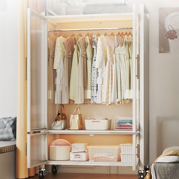 "Metal Children Armoire in White with Clothing Rod, Shelf and Door"