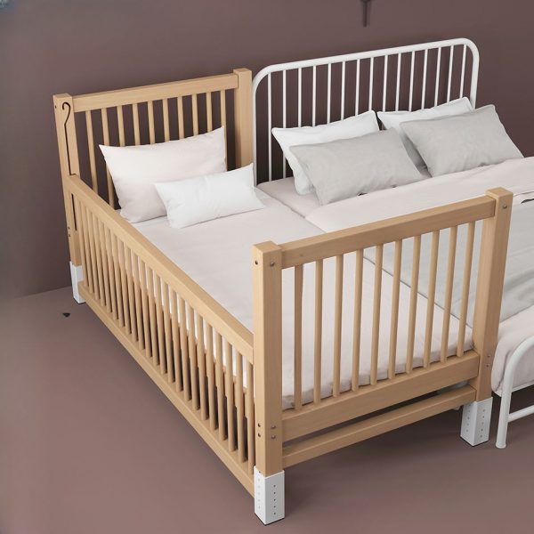 "Modern Simple Style Natural Wood Panel Standard Children Bed, Natural Finish with Coir Mattress, Gender Neutral & Guardrail"