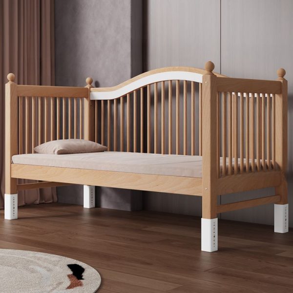 "Minimalist Gender Neutral Timber Standard Kids Bed in Wood Grain with Coir and Guardrail"