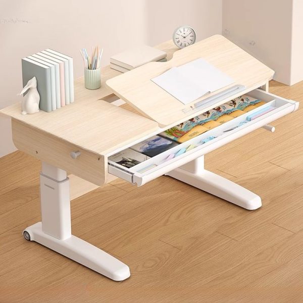 "Multi-levelled Damp-proof Timber White/Wood Color Kids Computer Desk with Storage Compartment"
