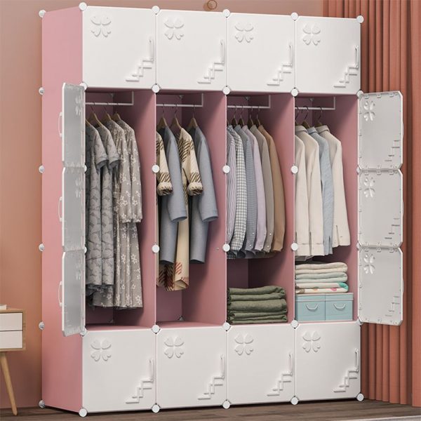 "Elegant White Polymer Kids Wardrobe with Shelf, Clothing Rod, and Door"