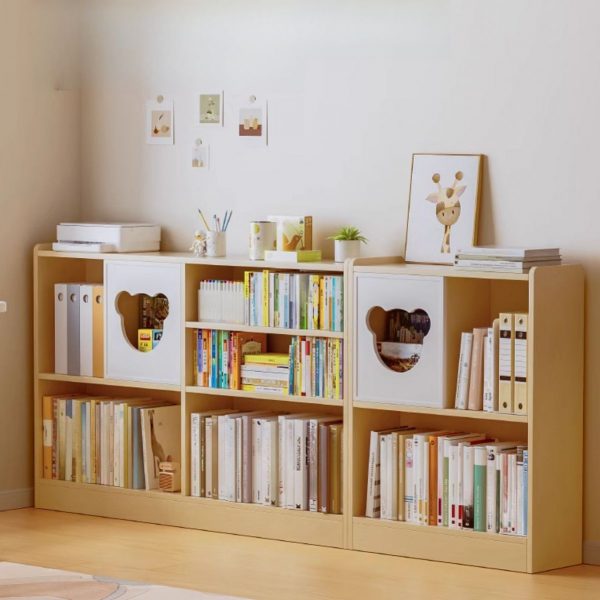 "Lumber Scratch-tolerant Closed Back Horizontal Natural Wood Grain Color Variation Standard Children's Bookshelf with 4 Shelves, 2 Doors"