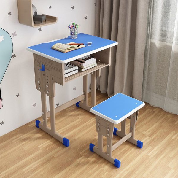 "Natural Color/Green/White Alloy Adjustable Height Timber Kids Computer Desk with Stockroom, 1 Shelf"